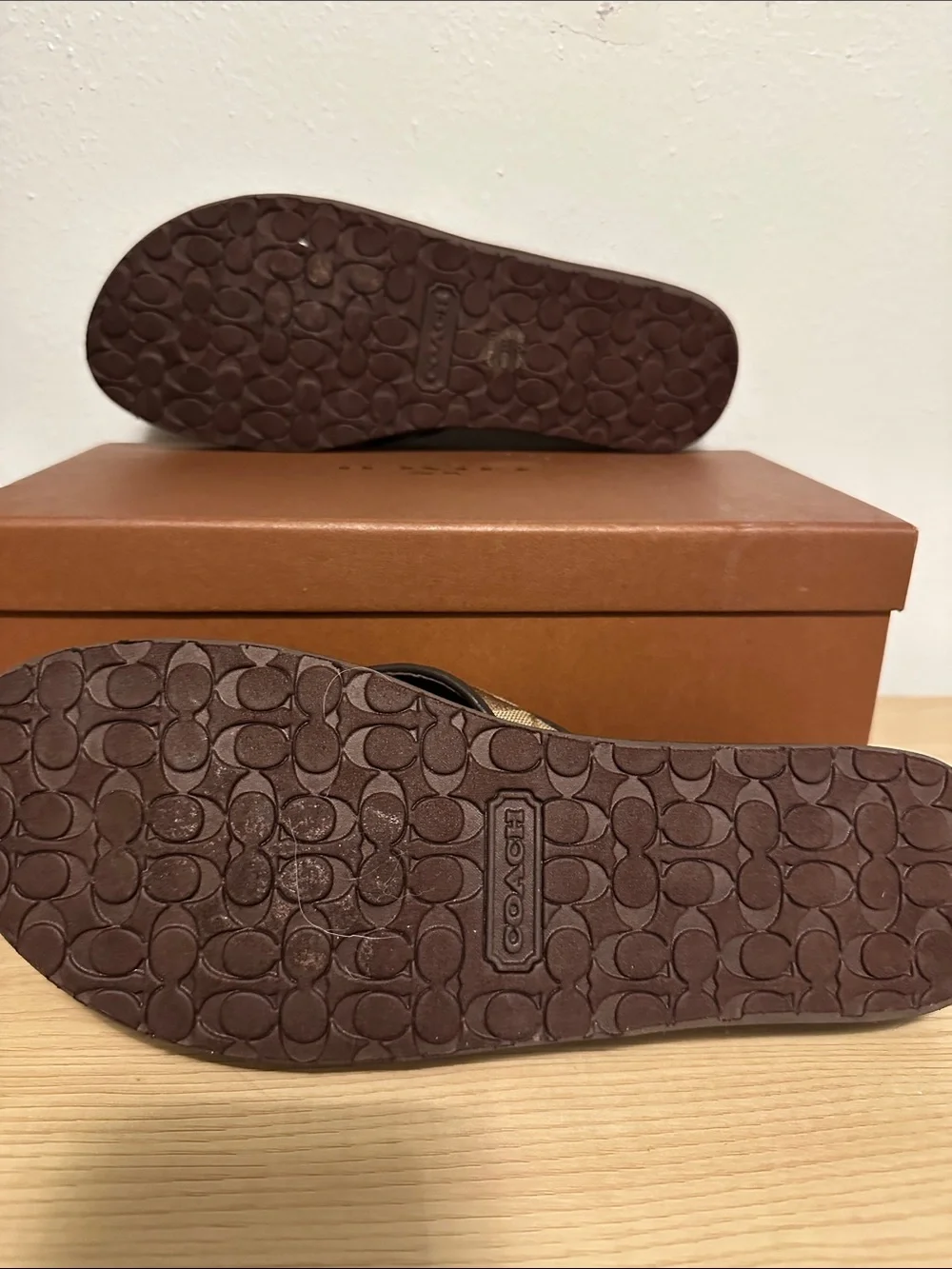Coach Jolie Brown Signature Canvas Thong Sandals - Women's Brown